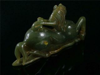 Fine Old Chinese Celadon Nephrite Jade Statue MONKEY ON HORSE AUSPICIOUS 4