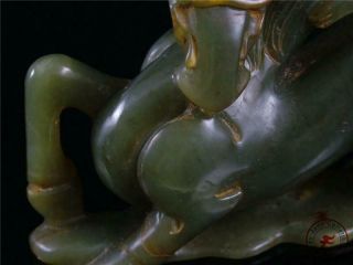 Fine Old Chinese Celadon Nephrite Jade Statue MONKEY ON HORSE AUSPICIOUS 6