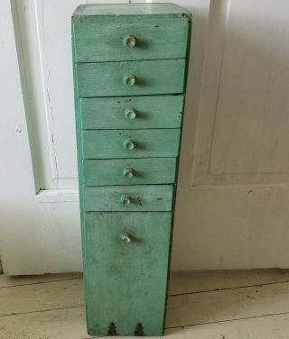 Old Folk Art Spice Chest Hand Made from Wooden Cream Cheese Boxes.  Green Paint 2