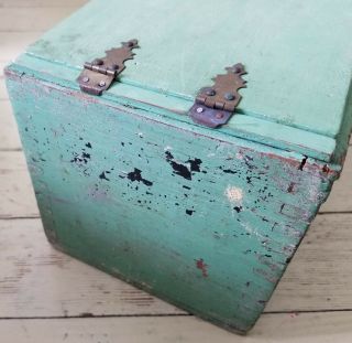 Old Folk Art Spice Chest Hand Made from Wooden Cream Cheese Boxes.  Green Paint 6