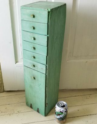 Old Folk Art Spice Chest Hand Made from Wooden Cream Cheese Boxes.  Green Paint 9