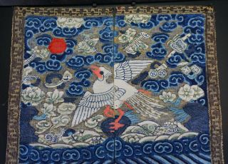 2 x Antique Chinese Silk Embroidery Textile Civilian Rank Badge Pheasant 19th C 10