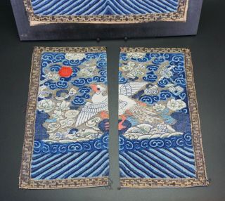 2 x Antique Chinese Silk Embroidery Textile Civilian Rank Badge Pheasant 19th C 11