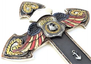 Navy Angel Wings Cross Us Military 14x8 1/2inches Wall Hanging