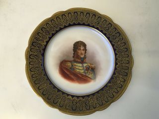 Antique French Sevres Porcelain Portrait Cabinet Plate Prince Joachim Murat