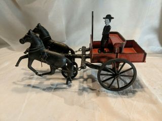 Vintage 1890 Carpenter Toy Cast Iron Two Horse Dump Cart