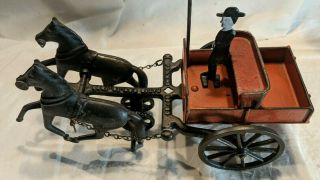 Vintage 1890 Carpenter Toy Cast Iron Two Horse Dump Cart 2