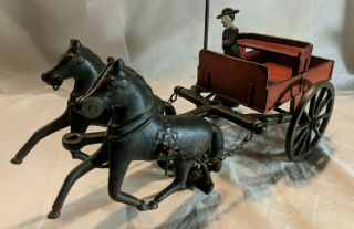 Vintage 1890 Carpenter Toy Cast Iron Two Horse Dump Cart 3