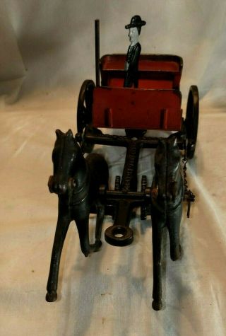 Vintage 1890 Carpenter Toy Cast Iron Two Horse Dump Cart 5