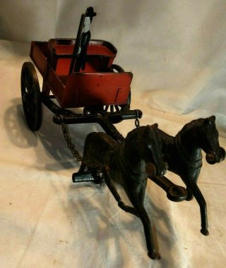 Vintage 1890 Carpenter Toy Cast Iron Two Horse Dump Cart 6