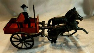 Vintage 1890 Carpenter Toy Cast Iron Two Horse Dump Cart 7