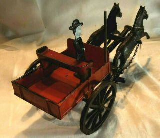 Vintage 1890 Carpenter Toy Cast Iron Two Horse Dump Cart 8