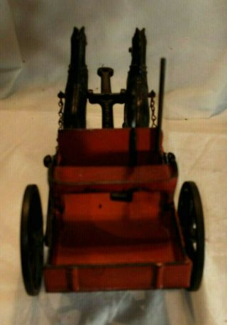 Vintage 1890 Carpenter Toy Cast Iron Two Horse Dump Cart 9