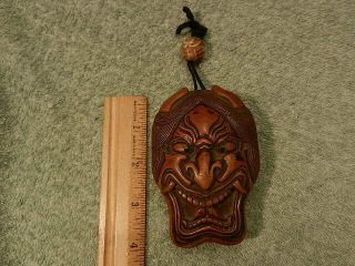 JAPANESE INRO KOBAKO & OJIME WOOD CARV ' N TEMPLE DEMON SAMURA ONI DEVIL SMALL BOX 11