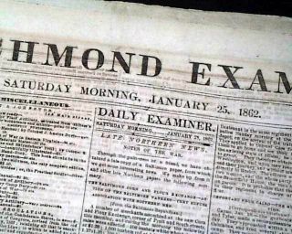 Rare Confederate Capital Of The Confederacy 1862 Richmond Va Civil War Newspaper