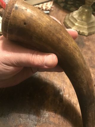 18th Century Rev War Carved Tip Powder Horn 10 Inches Carved Butt Cap 1780 8