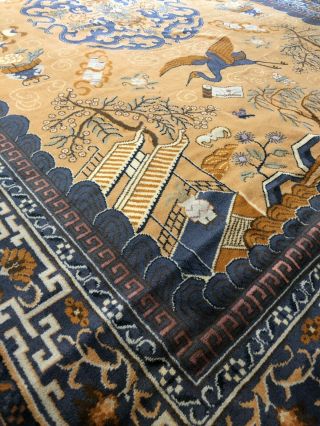 Auth: 30 ' s Antique East Turkestan Chinese Rug MYSTICAL ART Golden 10x13 NR 7