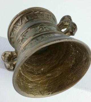 Antique Late 17th Century Dutch? Large Brass Ornate Mortar & Pestle 11