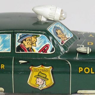 Dick Tracy squad car tin litho wind up F A Synd Marx vtg toy 3