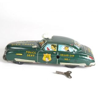 Dick Tracy squad car tin litho wind up F A Synd Marx vtg toy 7