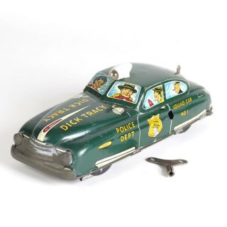 Dick Tracy squad car tin litho wind up F A Synd Marx vtg toy 8