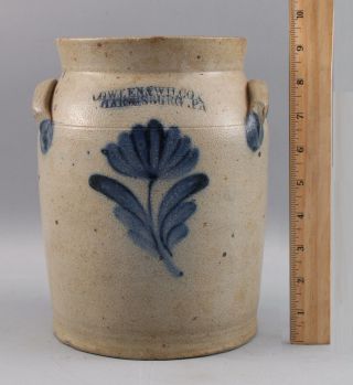 Antique Pennsylvania Folk Art,  Cowen & Wilcox Stoneware Crock,  Blue Slip Flower