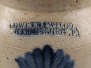 Antique Pennsylvania Folk Art,  Cowen & Wilcox Stoneware Crock,  Blue Slip Flower 2