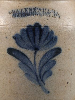 Antique Pennsylvania Folk Art,  Cowen & Wilcox Stoneware Crock,  Blue Slip Flower 3
