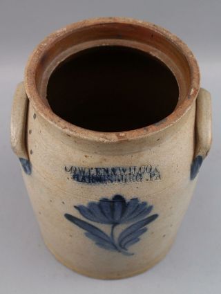 Antique Pennsylvania Folk Art,  Cowen & Wilcox Stoneware Crock,  Blue Slip Flower 4