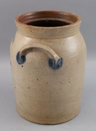 Antique Pennsylvania Folk Art,  Cowen & Wilcox Stoneware Crock,  Blue Slip Flower 8