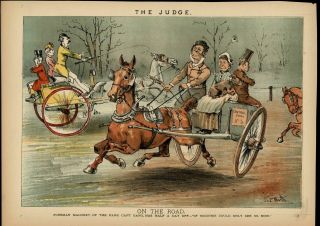 Horse Carriages Central Park Anti - Irish Laborers Satire Comedy 1882 Color Print