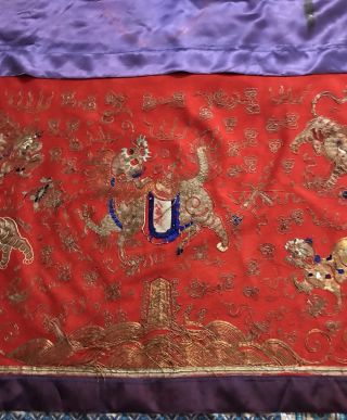 MASSIVE ANTIQUE CHINESE TEXTILE EMBROIDERY WALL HANGING WITH FOO LOIN 2
