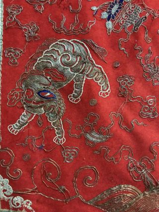 MASSIVE ANTIQUE CHINESE TEXTILE EMBROIDERY WALL HANGING WITH FOO LOIN 7