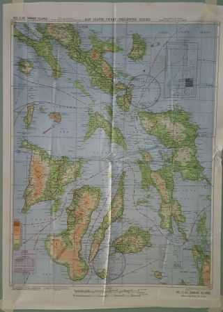 Fine Ww2 Silk Escape Map Aaf Chart 1944 C - 41/42 Mindoro Island And Samar Island