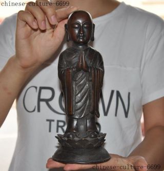 Old Tibet Buddhism Bronze Jizo Ksitigarbha Boddhisattva Tang Monk Buddha Statue