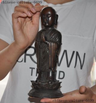 Old Tibet Buddhism bronze Jizo Ksitigarbha Boddhisattva tang monk Buddha statue 6