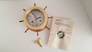 Vintage Schatz Sohne Nautical Brass Ships Bell 8 Day Clock With Key Instructions