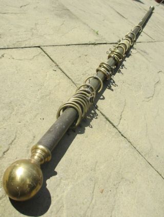 Vintage French Brass Curtain Pole & Rings Rod Architectural Antique Old 103 "