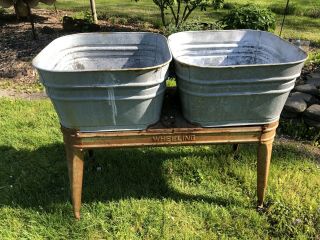 Vintage Wheeling Galvanized Metal Wash Tub Base - Western NY - BASE ONLY 2