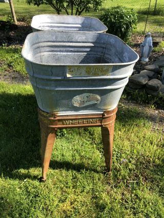 Vintage Wheeling Galvanized Metal Wash Tub Base - Western NY - BASE ONLY 9