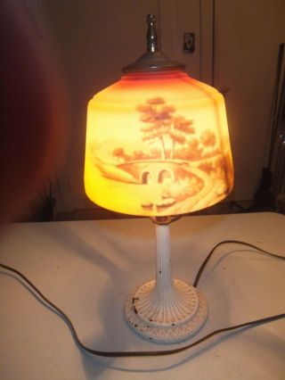 Antique Reverse Painted Likely Pittsburgh Boudoir Lamp - 16 " Tall - 7 " Diameter