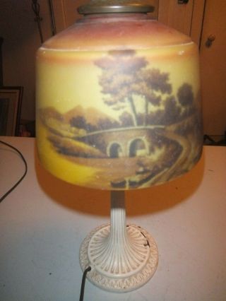 Antique Reverse Painted Likely Pittsburgh Boudoir Lamp - 16 