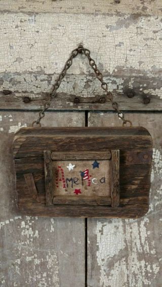 Early Primitive Handstitched Sampler America Flag Red White Blue Star Americana