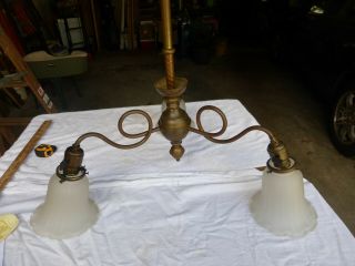 Vintage Antique Brass 3 Arm Chandelier Pendant Ceiling Fixture