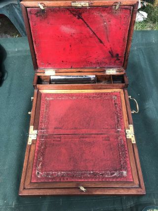 Walnut Lap Desk Civil War Era Signed 1860s Writing Instrument Wood Wooden Box 4