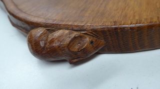 Old Wooden Oak Carved Mouse Kidney Shaped Tray Mouseman Arts & Crafts Carving