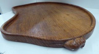 OLD WOODEN OAK CARVED MOUSE KIDNEY SHAPED TRAY MOUSEMAN ARTS & CRAFTS CARVING 2