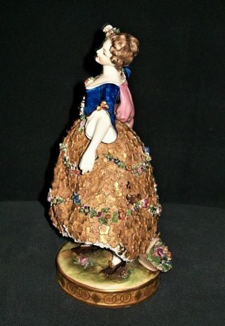 ANTIQUE GERMAN DRESDEN LACE LADY DANCER WITH FLOWER GARLANDS PORCELAIN FIGURINE 2