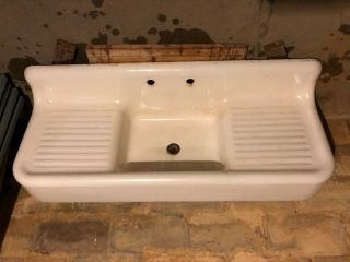 Vintage Antique White Cast Iron 60 " Wide Farmhouse Sink With Single Basin
