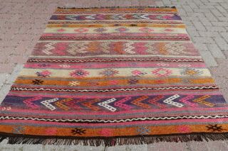 Antalya Turkish Kilim Rug Modern Kelim Wool Rug Floor Carpet 52,  7 " X58,  2 " Area Rug